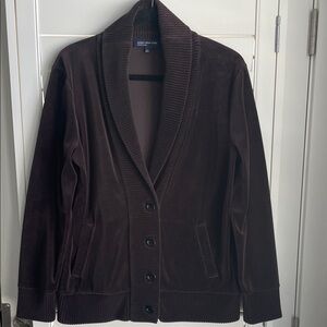 Jones New York Signature Women's Dark Brown Velour button front cardigan EUC